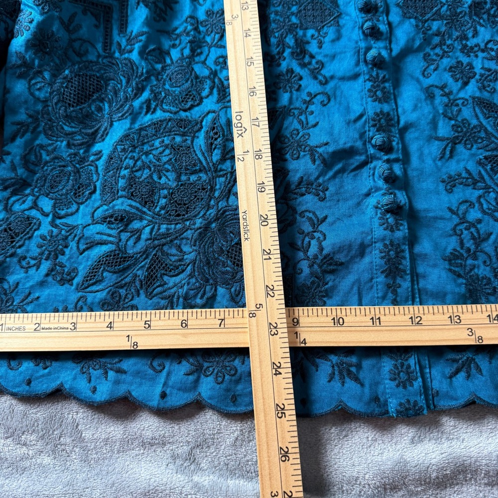 Sundance Top NWT Large Blue Floral Lace Embroidered Eyelet Blouse Whimsygoth - Picture 11 of 16